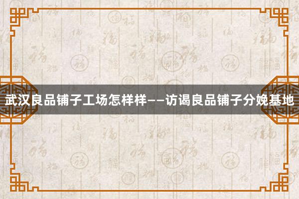 武汉良品铺子工场怎样样——访谒良品铺子分娩基地